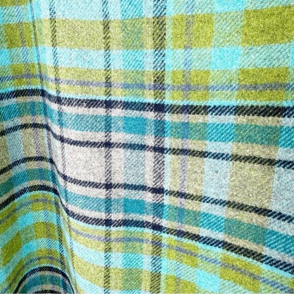 J. Jill Skirt Plaid Wool Blend Wrap Fringe Gray Green Blue Fall Womens 16 - Picture 8 of 13